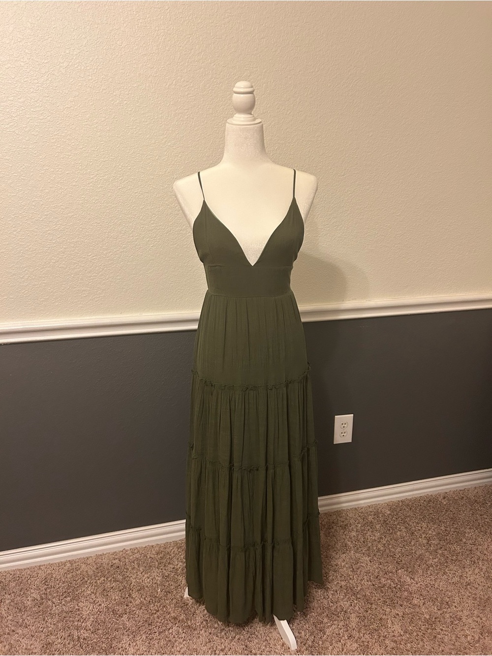 Altar'd State Olive Green V-Neck Spaghetti Strap Maxi Dress
